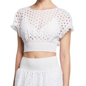 Kisuii Zoie Eyelet-Embroidered Coverup Crop Top